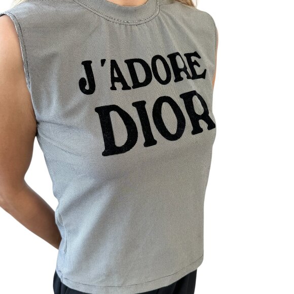 Christian Dior Vintage 2002 J'ADORE Logo Tank Top #36 Gray Black Nylon  [106423] - Picture 4 of 12